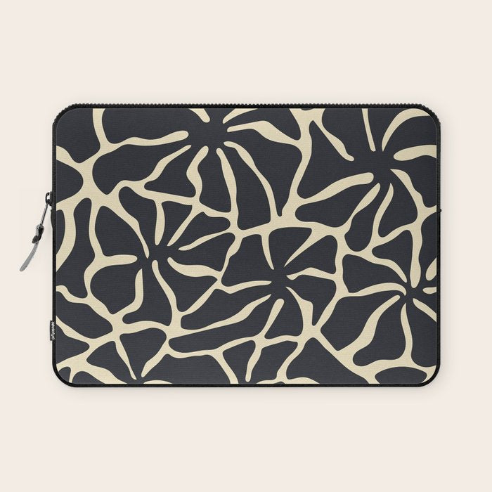 Black and white abstract flower art pattern Laptop Sleeve Gallery Image 1