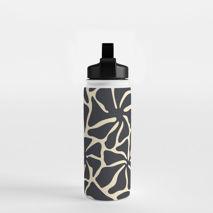 Black and white abstract flower art pattern Water Bottle Gallery Image 2