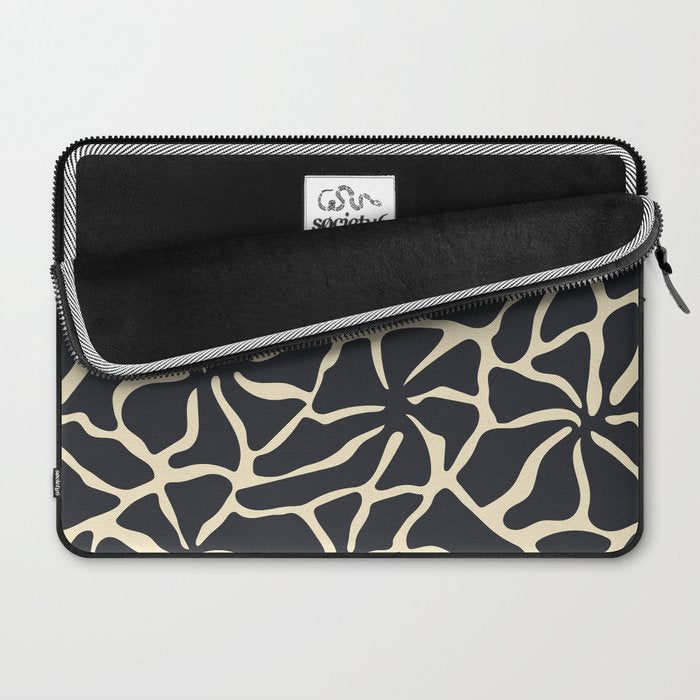 Black and white abstract flower art pattern Laptop Sleeve Gallery Image 2