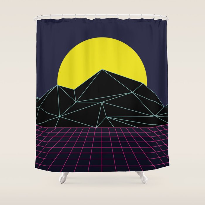 Outrun to the Sun / 80s Retro Shower Curtain Gallery Image 1