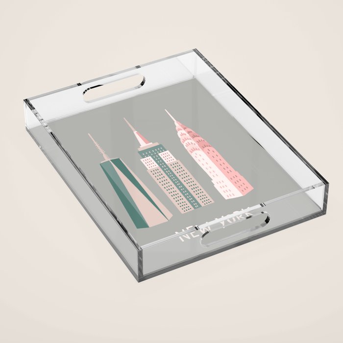 New York - pink green  Acrylic Tray Gallery Image 1