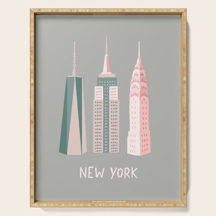 New York - pink green  Serving Tray Gallery Image 1