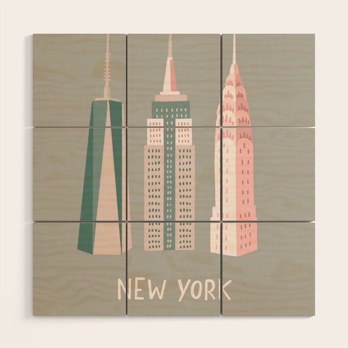 New York - pink green  Wood Wall Art Gallery Image 1