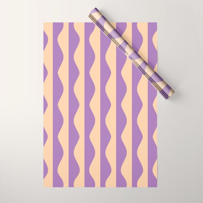 Retro Wavy Lines Pattern in Purple & Peach Wrapping Paper Gallery Image 1