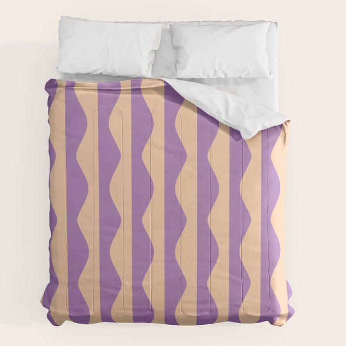 Retro Wavy Lines Pattern in Purple & Peach Comforter Gallery Image 2
