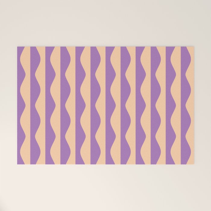 Retro Wavy Lines Pattern in Purple & Peach Welcome Mat Gallery Image 1