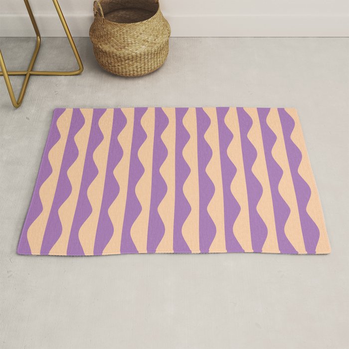 Retro Wavy Lines Pattern in Purple & Peach Rug Gallery Image 1