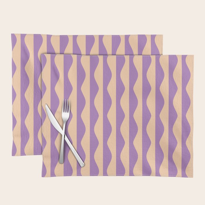 Retro Wavy Lines Pattern in Purple & Peach Placemat Gallery Image 1