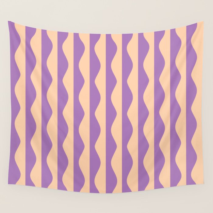Retro Wavy Lines Pattern in Purple & Peach Wall Tapestry Gallery Image 4