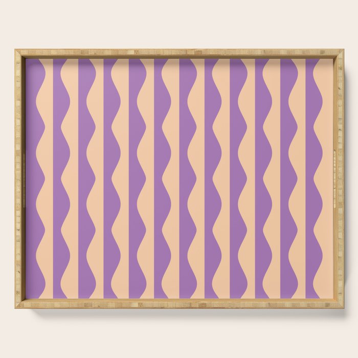 Retro Wavy Lines Pattern in Purple & Peach Serving Tray Gallery Image 1