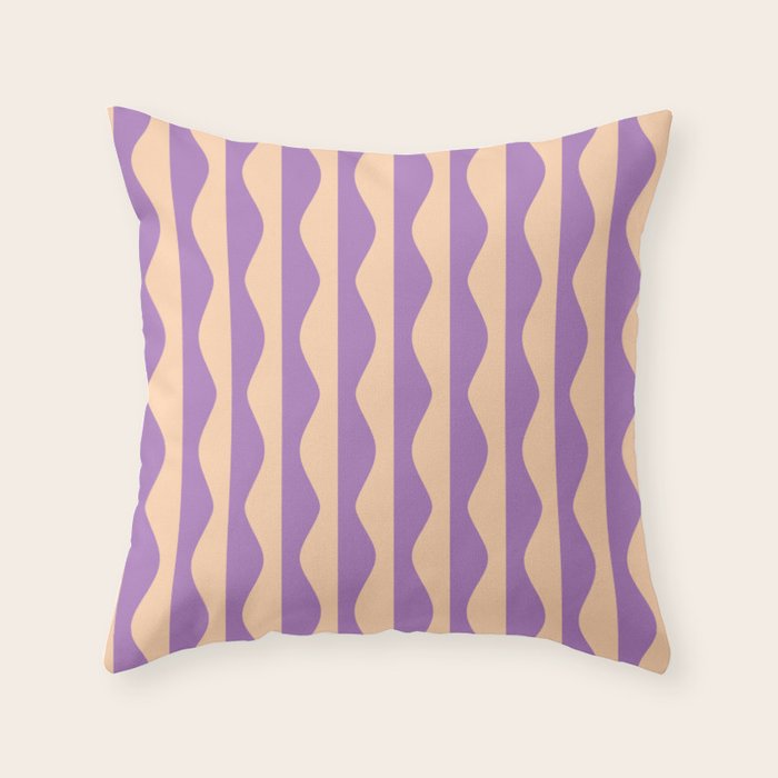 Retro Wavy Lines Pattern in Purple & Peach Throw Pillow Gallery Image 6