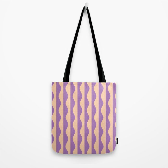 Retro Wavy Lines Pattern in Purple & Peach Tote Bag Gallery Image 2