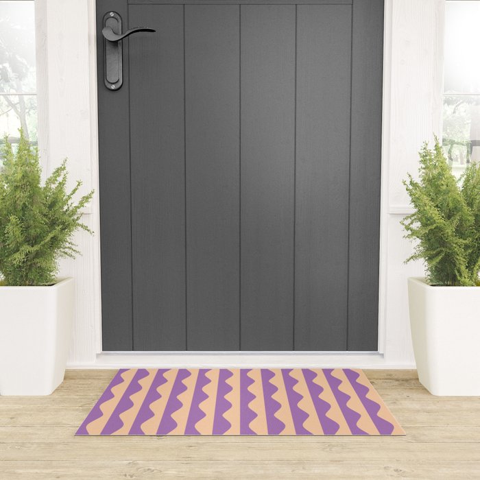 Retro Wavy Lines Pattern in Purple & Peach Welcome Mat Gallery Image 3