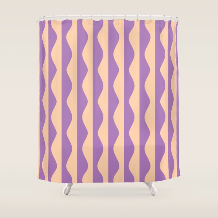 Retro Wavy Lines Pattern in Purple & Peach Shower Curtain Gallery Image 1