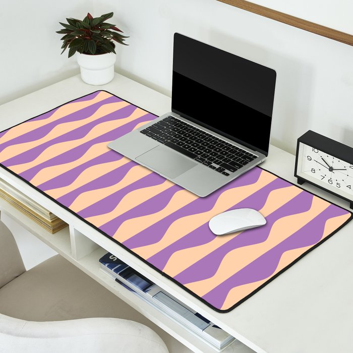 Retro Wavy Lines Pattern in Purple & Peach Desk Mat Gallery Image 2