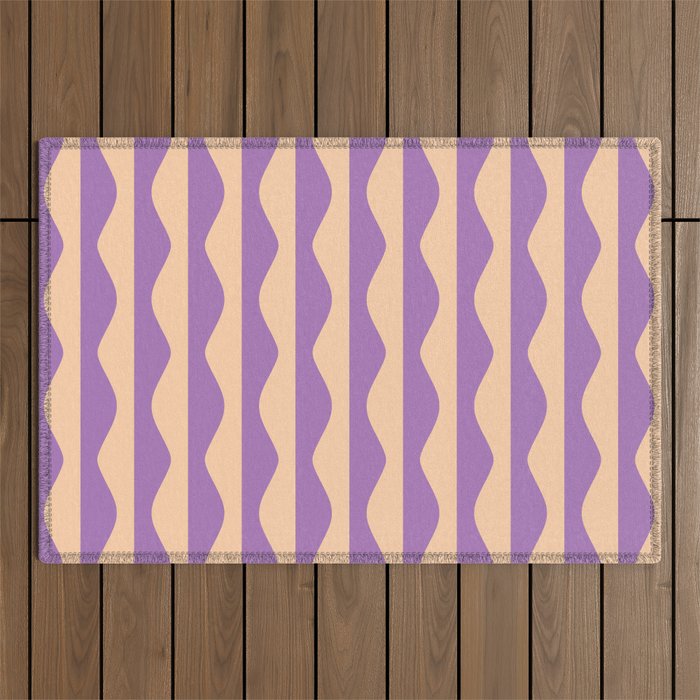 Retro Wavy Lines Pattern in Purple & Peach Outdoor Rug Gallery Image 1