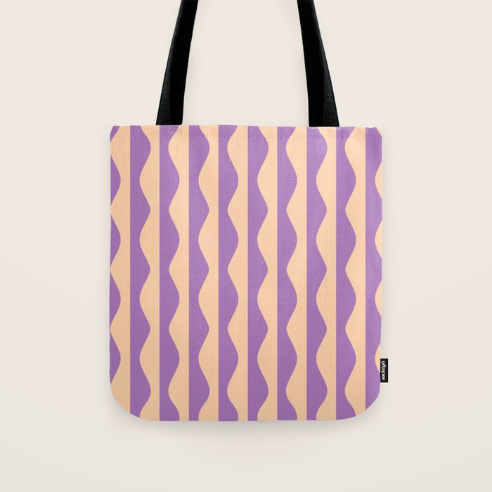 Retro Wavy Lines Pattern in Purple & Peach Tote Bag Gallery Image 1