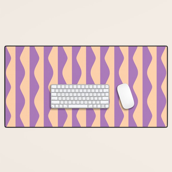 Retro Wavy Lines Pattern in Purple & Peach Desk Mat Gallery Image 1