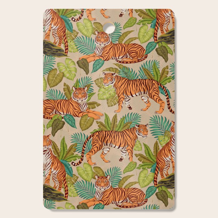 Jungle Tigers In Sand Brown Cutting Board Gallery Image 1
