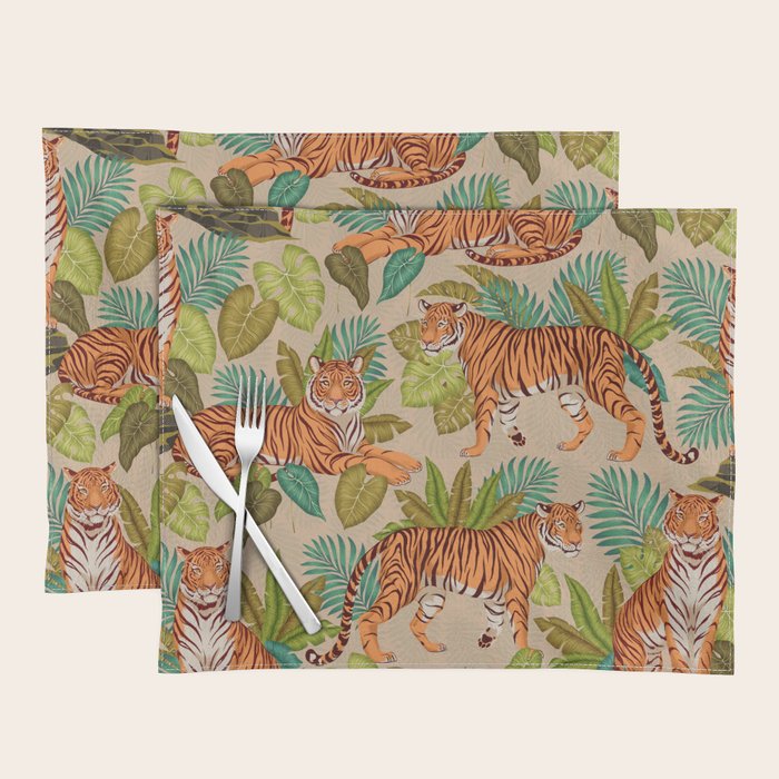 Jungle Tigers In Sand Brown Placemat Gallery Image 1