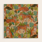 Jungle Tigers In Sand Brown Wood Wall Art Gallery Image 1