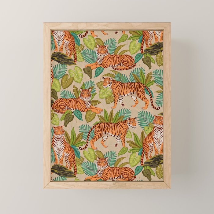 Jungle Tigers In Sand Brown Mini Art Print Gallery Image 1