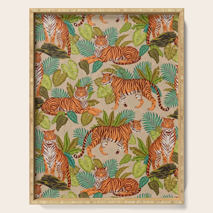 Jungle Tigers In Sand Brown Serving Tray Gallery Image 1