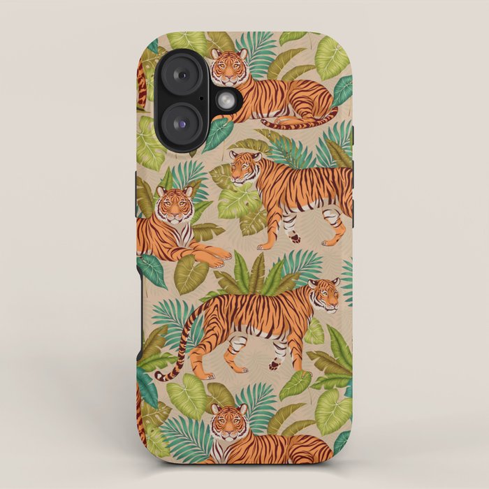 Jungle Tigers In Sand Brown iPhone Case Gallery Image 1