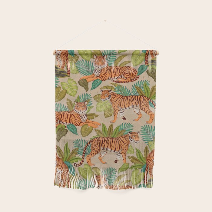 Jungle Tigers In Sand Brown Wall Hanging Gallery Image 1