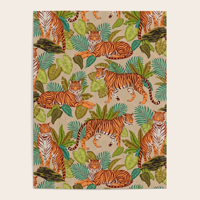 Jungle Tigers In Sand Brown Poster Gallery Image 4