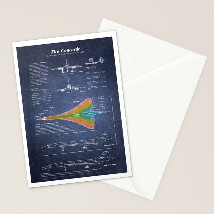 Concorde Supersonic Airliner Blueprint (dark blue) Stationery Card Gallery Image 2