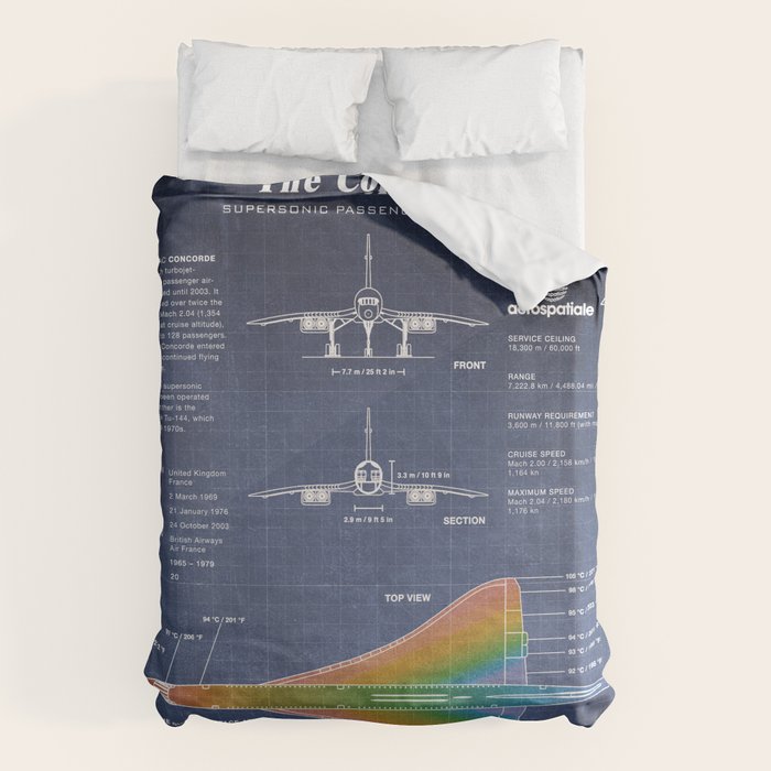 Concorde Supersonic Airliner Blueprint (dark blue) Duvet Cover Gallery Image 6
