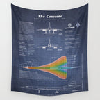 Concorde Supersonic Airliner Blueprint (dark blue) Wall Tapestry Gallery Image 4