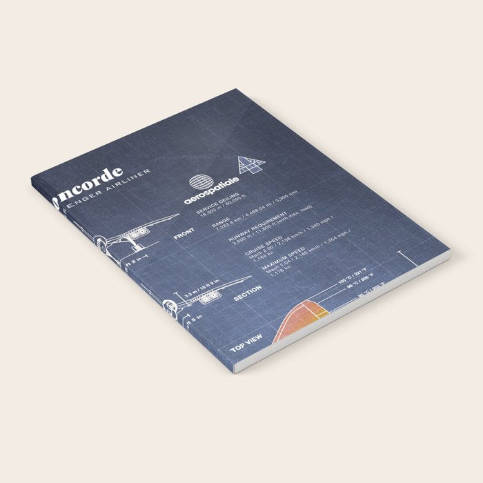 Concorde Supersonic Airliner Blueprint (dark blue) Notebook Gallery Image 2