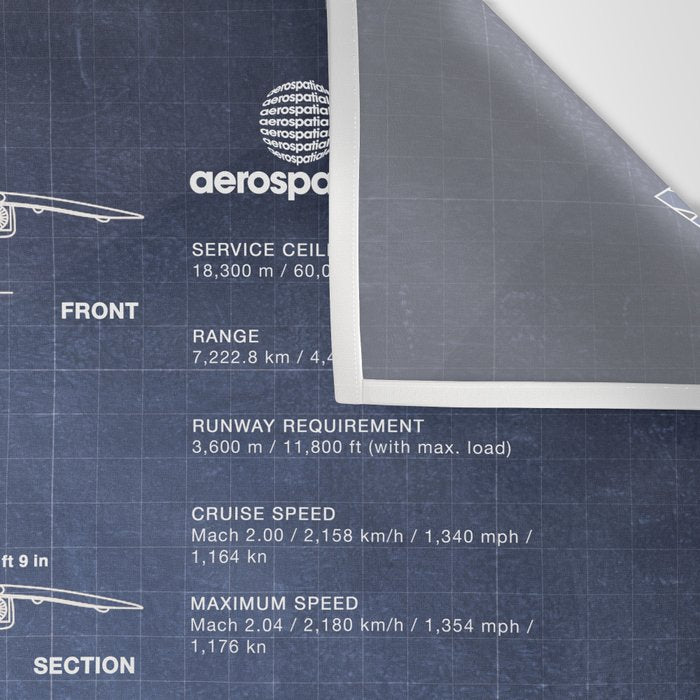 Concorde Supersonic Airliner Blueprint (dark blue) Wall Tapestry Gallery Image 3