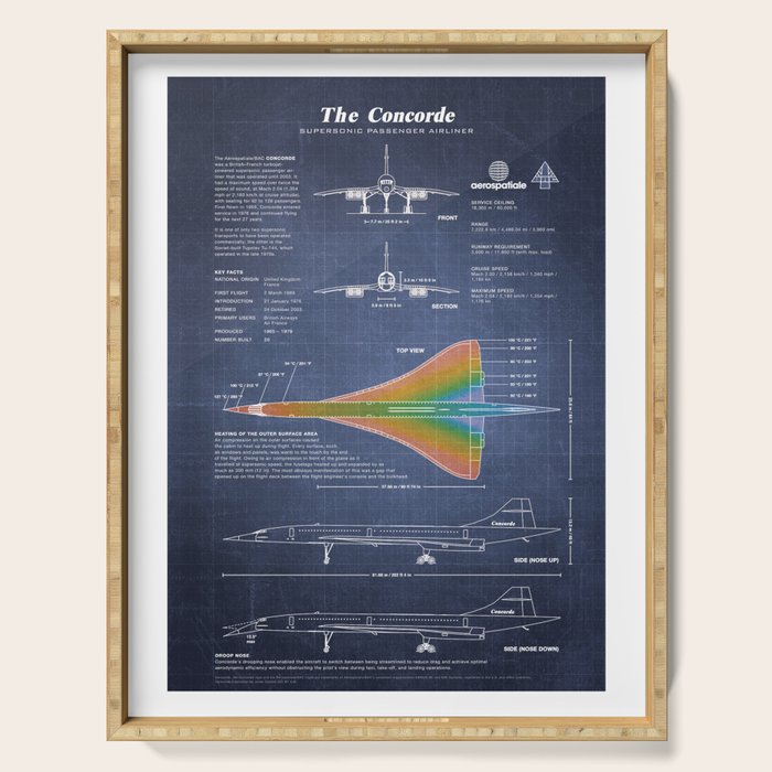 Concorde Supersonic Airliner Blueprint (dark blue) Serving Tray Gallery Image 1