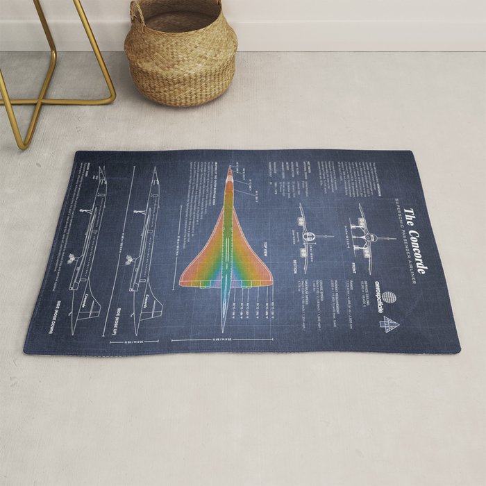 Concorde Supersonic Airliner Blueprint (dark blue) Rug Gallery Image 1