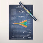 Concorde Supersonic Airliner Blueprint (dark blue) Wrapping Paper Gallery Image 1