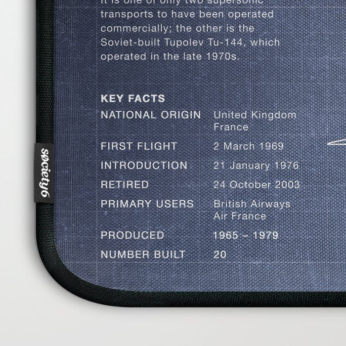Concorde Supersonic Airliner Blueprint (dark blue) Laptop Sleeve Gallery Image 3