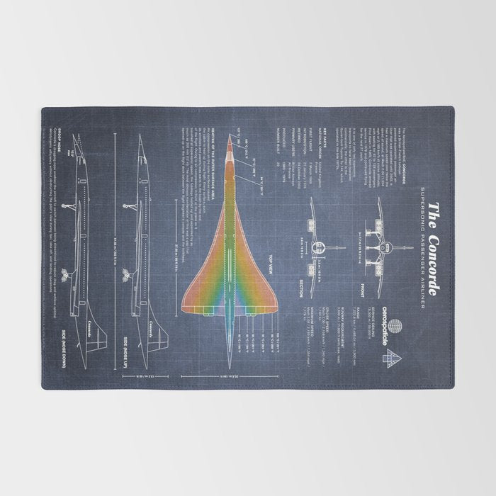 Concorde Supersonic Airliner Blueprint (dark blue) Rug Gallery Image 2