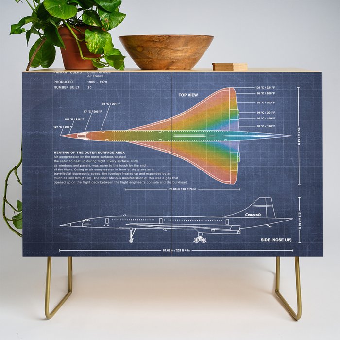 Concorde Supersonic Airliner Blueprint (dark blue) Credenza Gallery Image 1