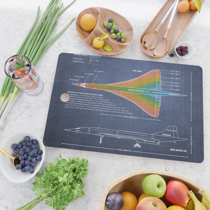 Concorde Supersonic Airliner Blueprint (dark blue) Cutting Board Gallery Image 2