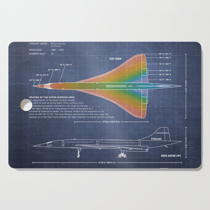 Concorde Supersonic Airliner Blueprint (dark blue) Cutting Board Gallery Image 1