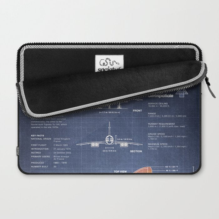 Concorde Supersonic Airliner Blueprint (dark blue) Laptop Sleeve Gallery Image 2