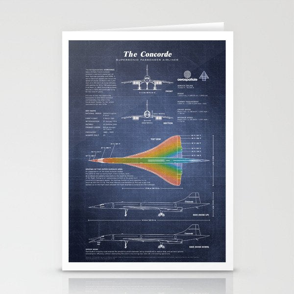 Concorde Supersonic Airliner Blueprint (dark blue) Stationery Card Gallery Image 2