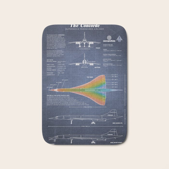 Concorde Supersonic Airliner Blueprint (dark blue) Bath Mat Gallery Image 1