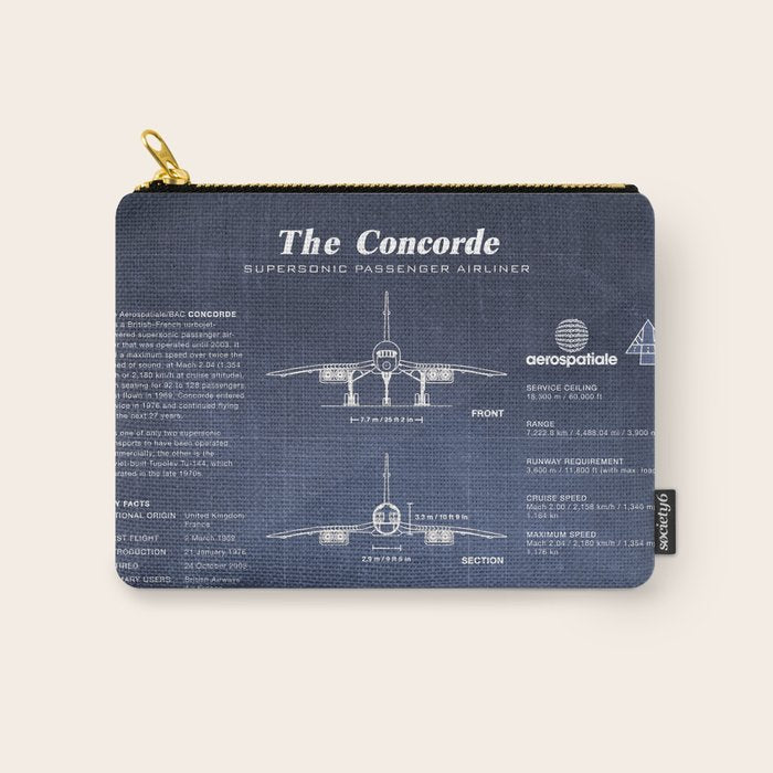 Concorde Supersonic Airliner Blueprint (dark blue) Carry All Pouch Gallery Image 1