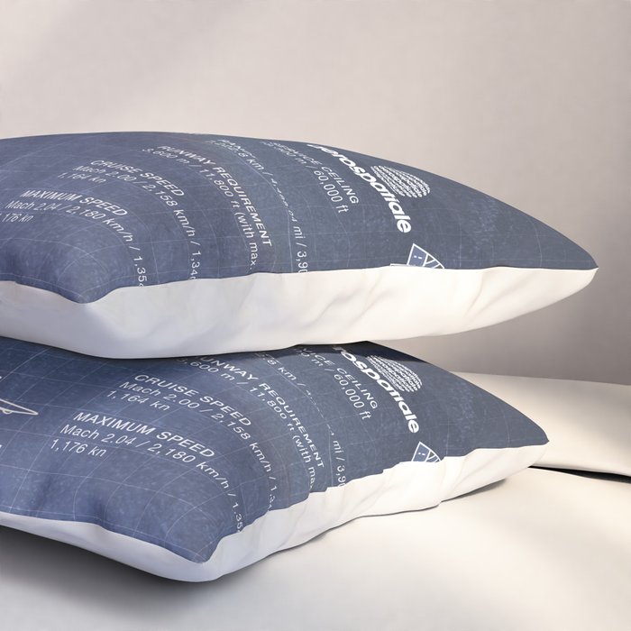 Concorde Supersonic Airliner Blueprint (dark blue) Pillow Sham Gallery Image 3