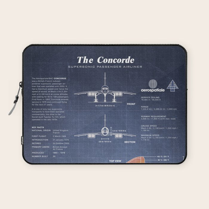 Concorde Supersonic Airliner Blueprint (dark blue) Laptop Sleeve Gallery Image 1