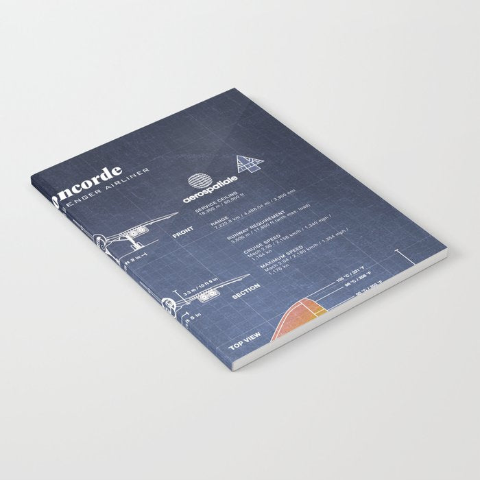 Concorde Supersonic Airliner Blueprint (dark blue) Notebook Gallery Image 1